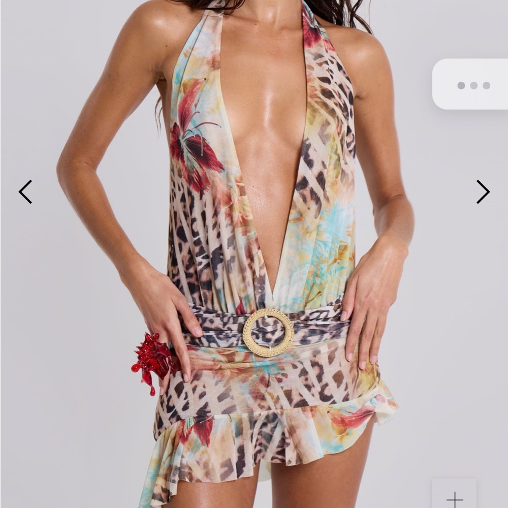 Jaded London Mini Cindy Plunge Backless Mini Dress in Leopard